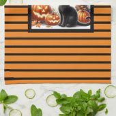 Linge De Cuisine Citrouille et chat de Jack O Lantern Halloween (Plié)