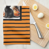 Linge De Cuisine Citrouille et chat de Jack O Lantern Halloween (Quart Plié)