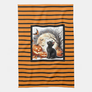Linge De Cuisine Citrouille et chat de Jack O Lantern Halloween