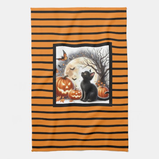 Linge De Cuisine Citrouille et chat de Jack O Lantern Halloween (Vertical)