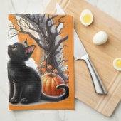 Linge De Cuisine Citrouille et chat de Jack O Lantern Halloween (Quart Plié)