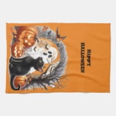 Linge De Cuisine Citrouille et chat de Jack O Lantern Halloween (Horizontal)