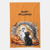 Linge De Cuisine Citrouille et chat de Jack O Lantern Halloween (Vertical)
