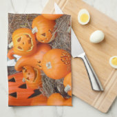 Linge De Cuisine Citrouille halloween Jack-o'-lantern orange citrou (Quart Plié)