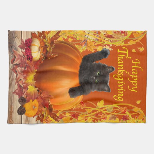 Linge De Cuisine Citrouille Kitty de thanksgiving (Horizontal)