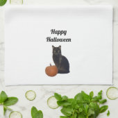 Linge De Cuisine Citrouille orange et chat noir Halloween heureux (Plié)