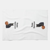 Linge De Cuisine Citrouille orange et chat noir Halloween heureux (Horizontal)