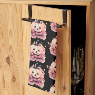 Linge De Cuisine Citrouille Orange Feuilles Noires Halloween