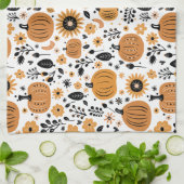Linge De Cuisine Citrouille Whimsical et motif floral d'automne (Plié)