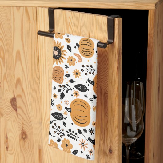 Linge De Cuisine Citrouille Whimsical et motif floral d'automne (Pliage en tiers)