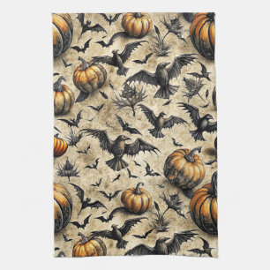 Linge De Cuisine Citrouilles Chauves-souris Corbeaux Automne Hallow