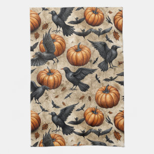 Linge De Cuisine Citrouilles, corbeaux et chauves-souris Motif d'Ha