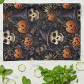 Linge De Cuisine Citrouilles Crânes Fleurs Halloween (Plié)