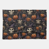 Linge De Cuisine Citrouilles Crânes Fleurs Halloween (Horizontal)