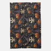 Linge De Cuisine Citrouilles Crânes Fleurs Halloween (Vertical)