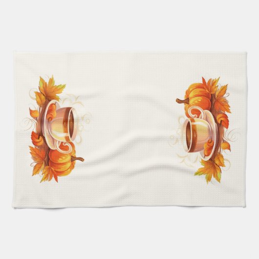 Linge De Cuisine Citrouilles d'aquarelle et café (Horizontal)