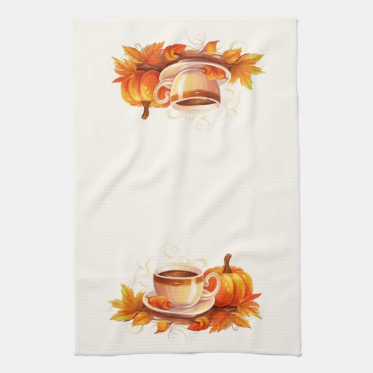 Linge De Cuisine Citrouilles d'aquarelle et café (Vertical)