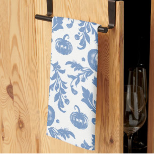 Linge De Cuisine Citrouilles d'automne bleues et blanches de style