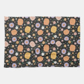 Linge De Cuisine Citrouilles d'Halloween rétro et Motif de fleurs (Horizontal)