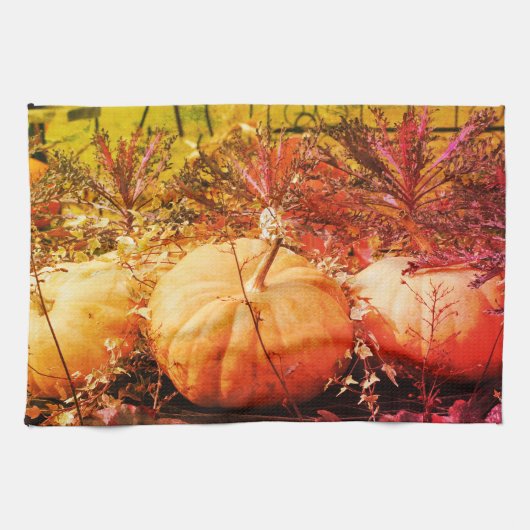 Linge De Cuisine Citrouilles Et Plantes D'Automne Abstraits (Horizontal)