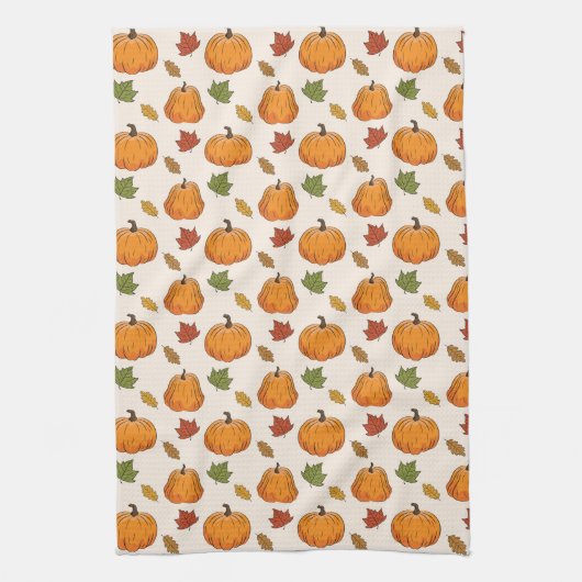 Linge De Cuisine Citrouilles Oranges Et Feuilles D'Automne Motif (Vertical)