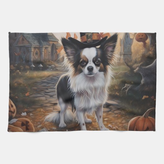 Linge De Cuisine Citrouilles Papillon Halloween Épouvantable (Horizontal)