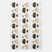 Linge De Cuisine Citrouilles stylisés en noir, blanc et or (Vertical)