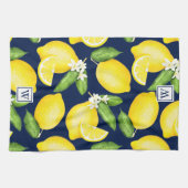 Linge De Cuisine Citrus Lemon Botanogramme Marine Bleu (Horizontal)