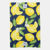 Linge De Cuisine Citrus Lemon Botanogramme Marine Bleu (Vertical)