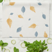 Linge De Cuisine Clair Pastel Bleu et Brown Feuilles d'automne Moti (Plié)
