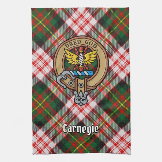 Linge De Cuisine Clan Carnegie Crest sur la robe Tartan (Vertical)