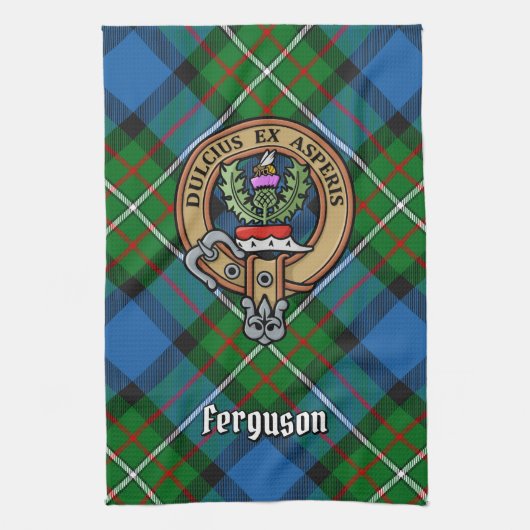 Linge De Cuisine Clan Ferguson Crest sur Tartan Kitchen Towen (Vertical)