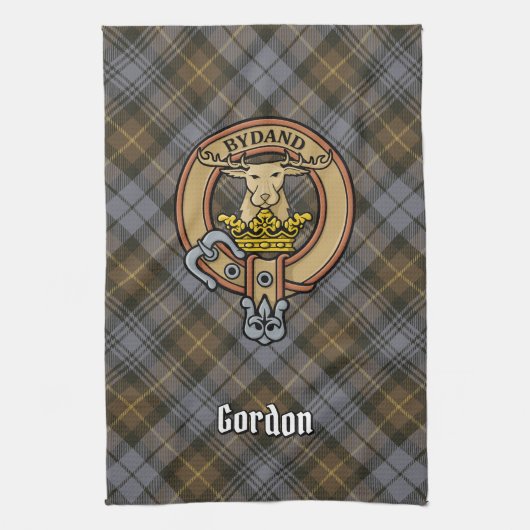 Linge De Cuisine Clan Gordon Crest sur Tartan Patiné (Vertical)