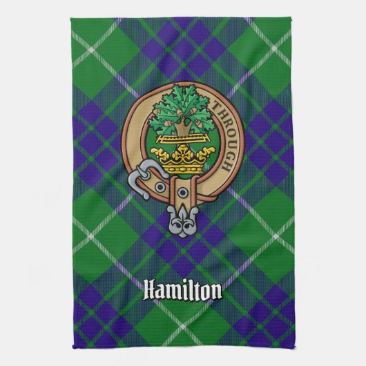 Linge De Cuisine Clan Hamilton Crest sur la chasse Tartan (Vertical)