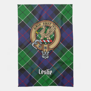 Linge De Cuisine Clan Leslie Crest sur la chasse Tartan