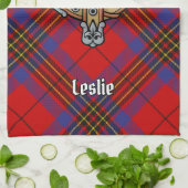 Linge De Cuisine Clan Leslie Crest sur Red Tartan (Plié)
