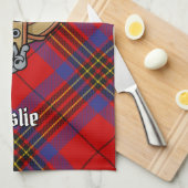 Linge De Cuisine Clan Leslie Crest sur Red Tartan (Quart Plié)