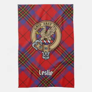 Linge De Cuisine Clan Leslie Crest sur Red Tartan