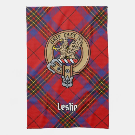 Linge De Cuisine Clan Leslie Crest sur Red Tartan (Vertical)