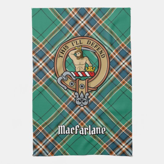 Linge De Cuisine Clan MacFarlane Crest sur Tartan de chasse antique (Vertical)