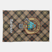 Linge De Cuisine Clan MacKenzie Crest sur Tartan de chasse Brown (Horizontal)