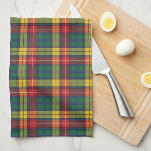 Linge De Cuisine Clan Plaid Buchanan Tartan Rouge Jaune Vert (Quart Plié)