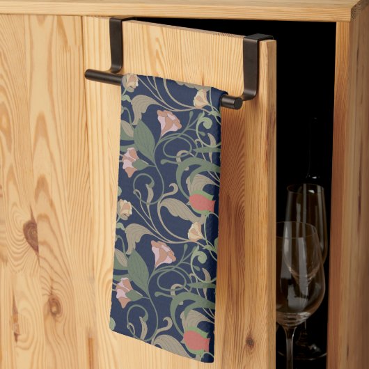 Linge De Cuisine Classic Bleu Art Nouveau Motif Floral (Pliage en tiers)