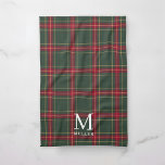 Linge De Cuisine Classic Green and Red Tartan Plaid Christmas<br><div class="desc">Personalized kitchen towel for the holiday season featuring classic style forest green and red Christmas plaid pattern with custom initial and name.</div>
