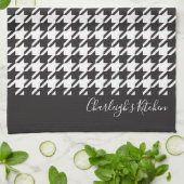 Linge De Cuisine Classic moderne noir et blanc Houndstooth (Plié)