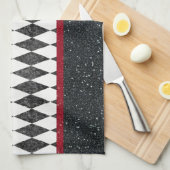 Linge De Cuisine Classic noir blanc rouge arlequin Jacquard diamant (Quart Plié)