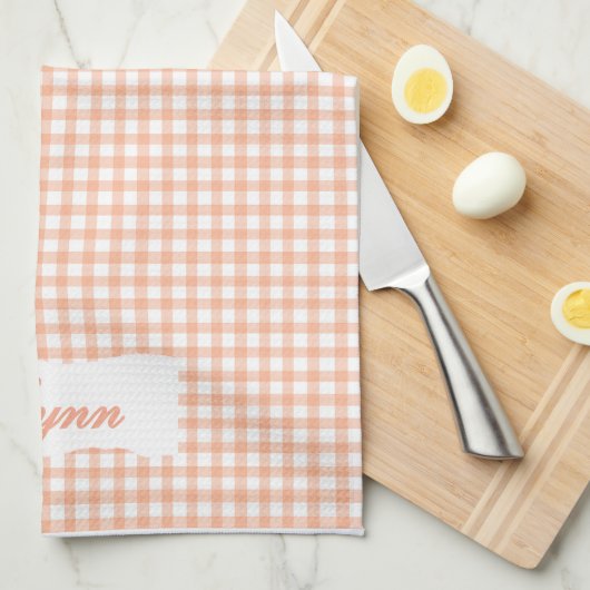 Linge De Cuisine Classic Orange & White Gingham | Personalized Name (Quart Plié)