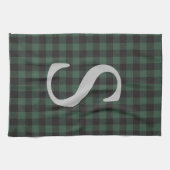 Linge De Cuisine Classic Vert Tartan Noir Plaid Monogramme (Horizontal)