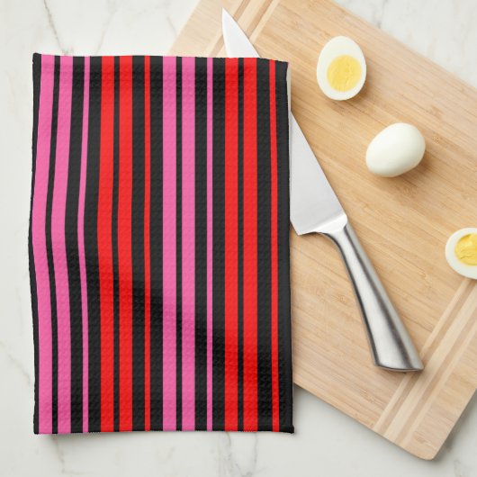 Linge De Cuisine Classique design à rayures verticales rouges et ro (Quart Plié)