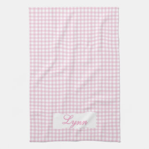 Linge De Cuisine Classique Gingham Rose & Blanc Nom Personnalisé
